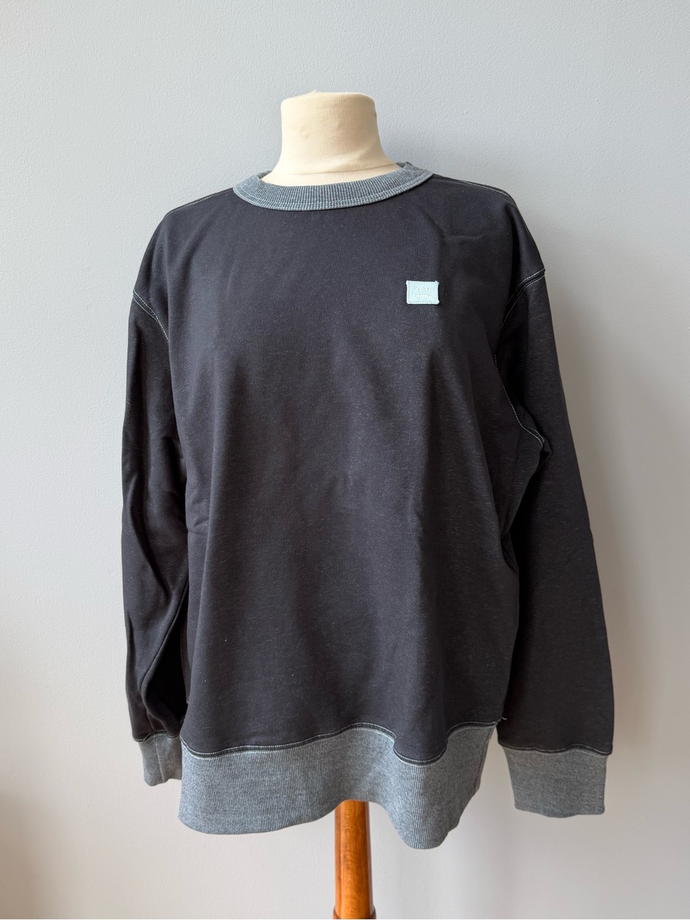 Acne Studio - Men's Black Crewneck Sweatshirt with Heather Gray Trim